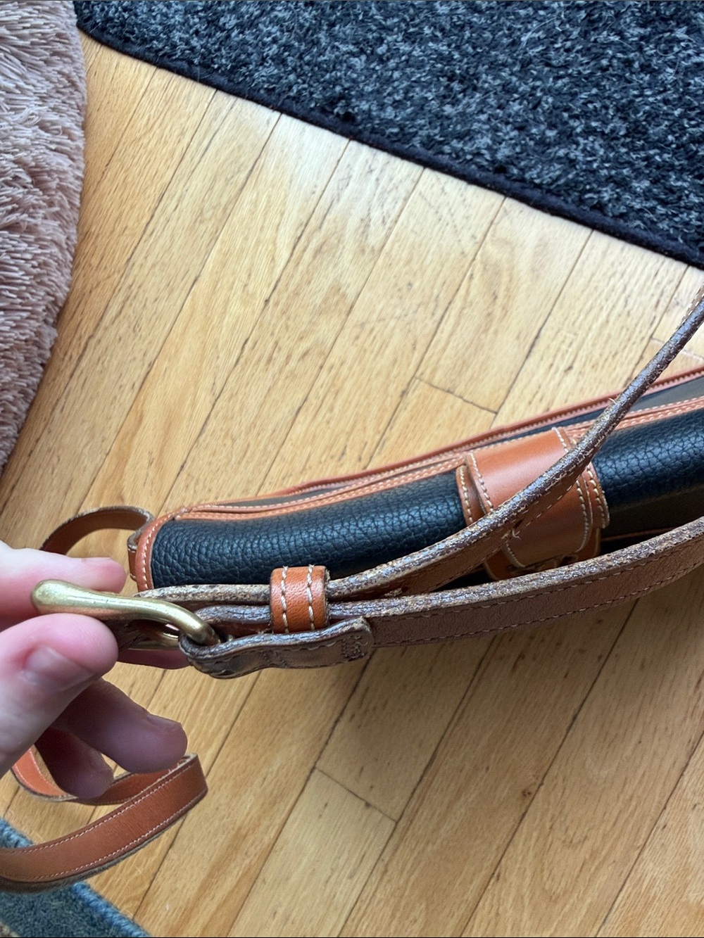 Dooney & Bourke Black with Tan Trim Pebbled Leather Crossbody - Picture 6 of 13